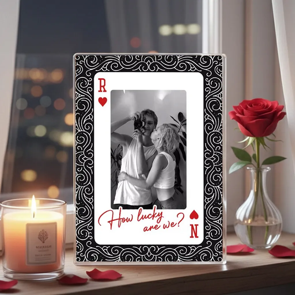 King and Queen How Lucky Are We Rectangle Acrylic Block Plaque Couple Photo Gift for Anniversary Valentine's Day - Image 2