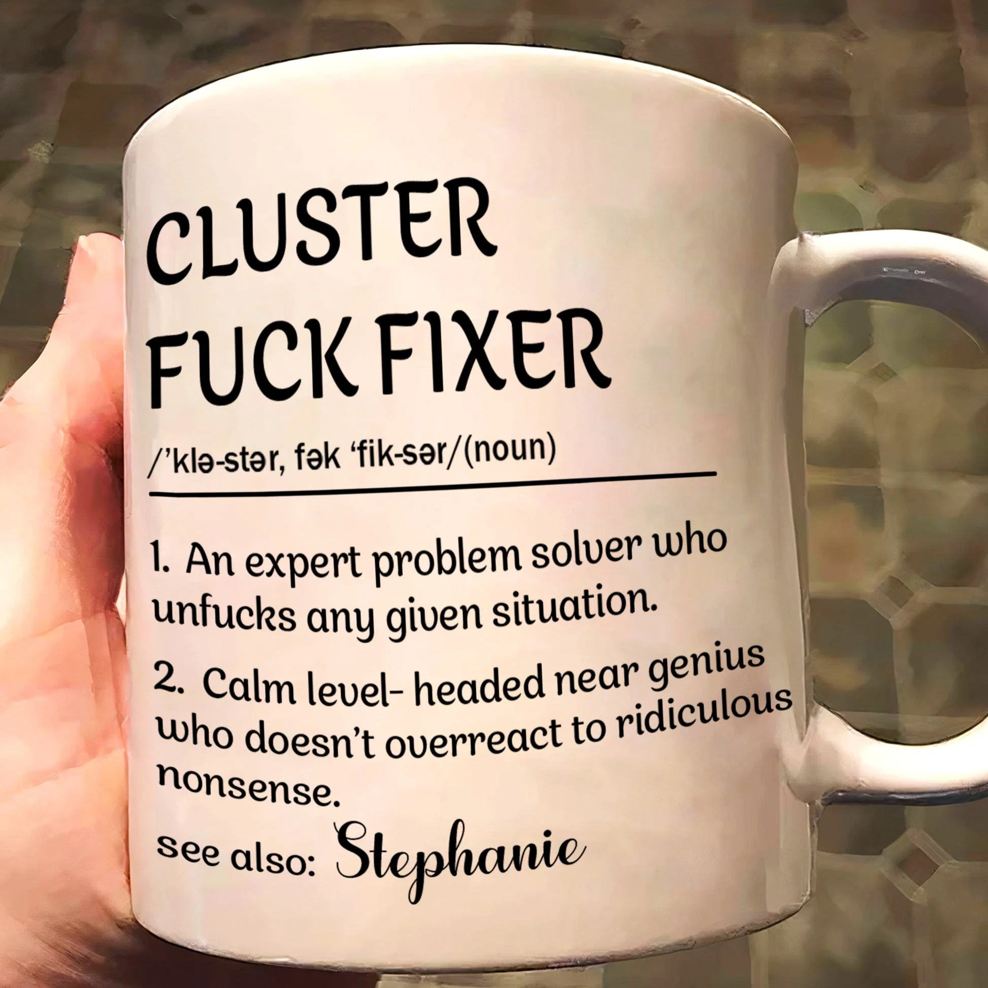 Ceramic Mug With Funny Problem Solver Quote, Personalized One Of A Kind Gift for Friends or Coworkers, Daily Coffee Humor
