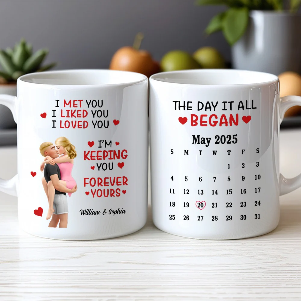 Personalized Ceramic Mug Calendar 'The Day It All Began' Couple Design - Unique Valentine's Gift For Girlfriend Or Boyfriend - Image 3