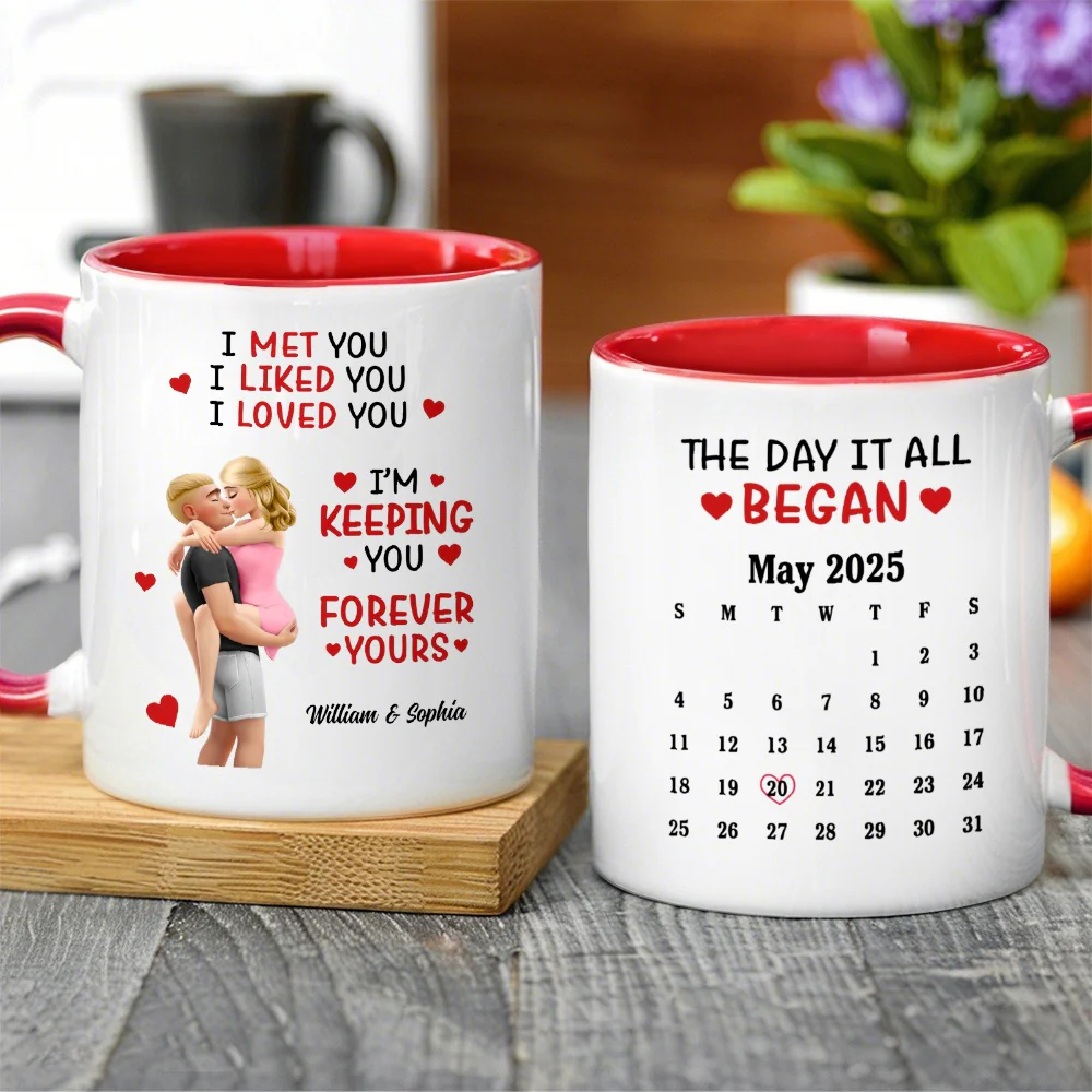 Personalized Ceramic Mug Calendar 'The Day It All Began' Couple Design - Unique Valentine's Gift For Girlfriend Or Boyfriend - Image 5