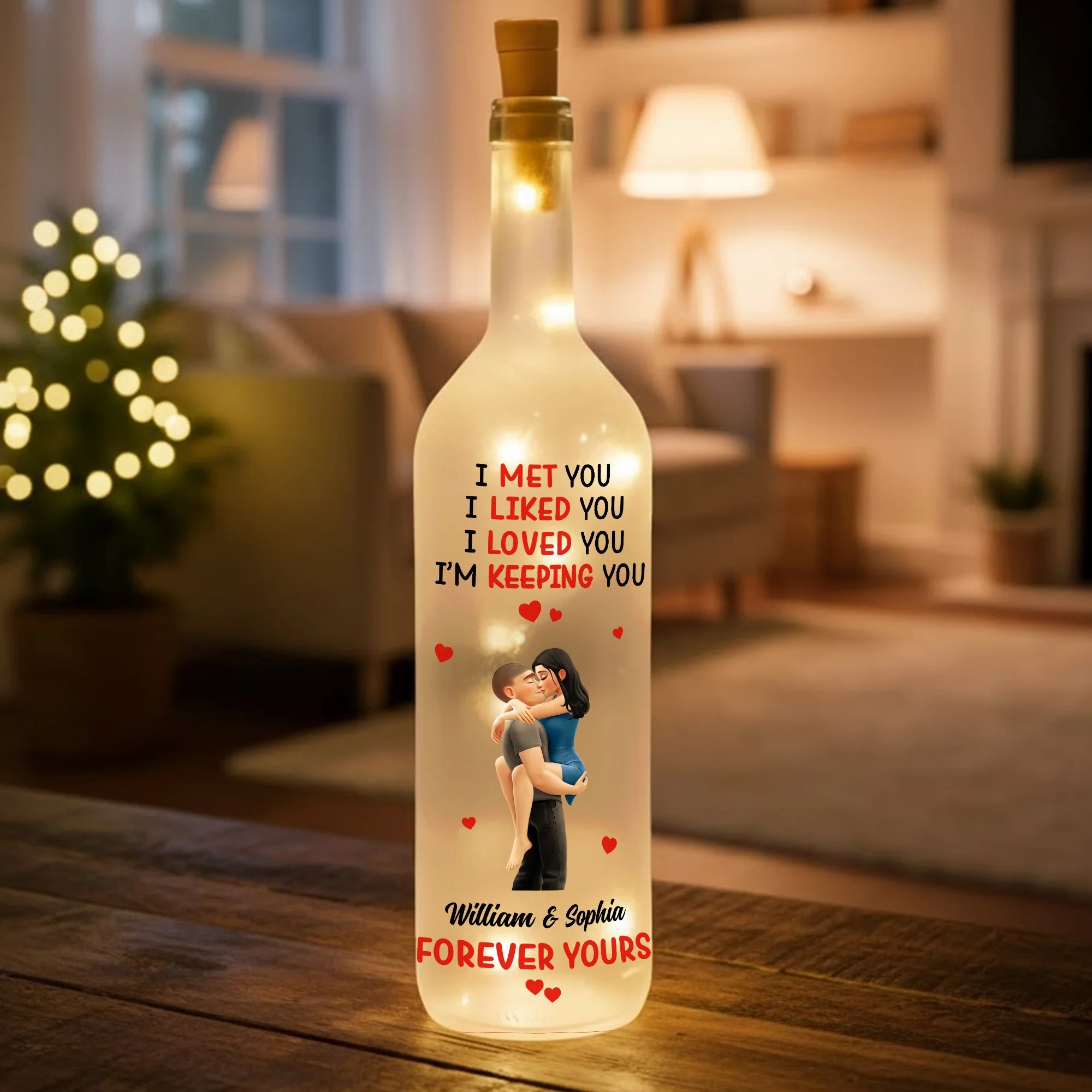 Personalized Bottle Lamp With Love Quote And Calendar Date, Cozy Warm Glow Bedroom Accent, Unique Gift For Couple - Image 2