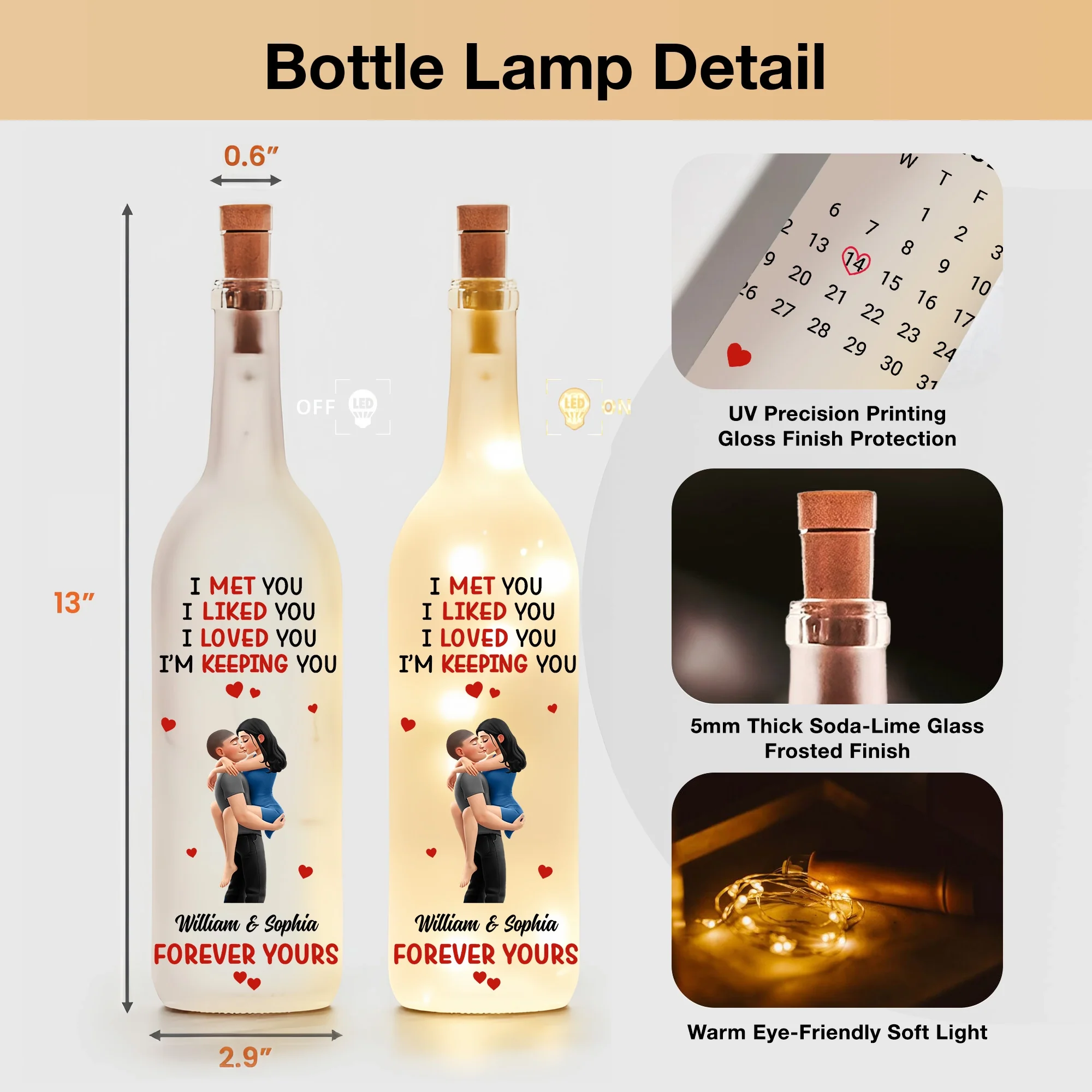 Personalized Bottle Lamp With Love Quote And Calendar Date, Cozy Warm Glow Bedroom Accent, Unique Gift For Couple - Image 4