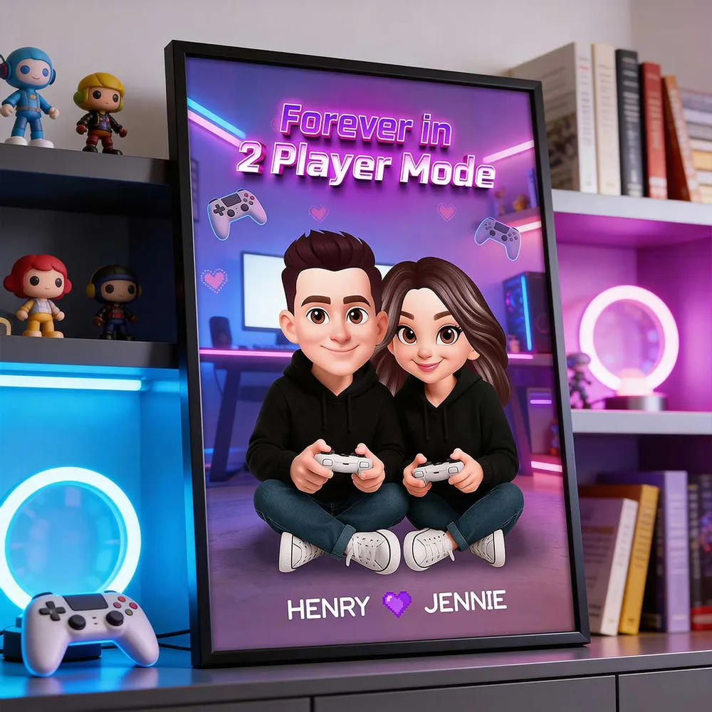 Personalized Gamer Couple Poster Forever in 2 Player Mode Neon Game Room Wall Art Unique Gift for Him or Her - Image 5
