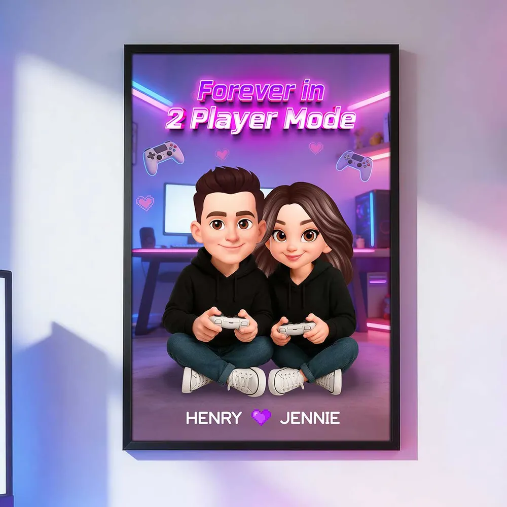 Personalized Gamer Couple Poster Forever in 2 Player Mode Neon Game Room Wall Art Unique Gift for Him or Her - Image 8