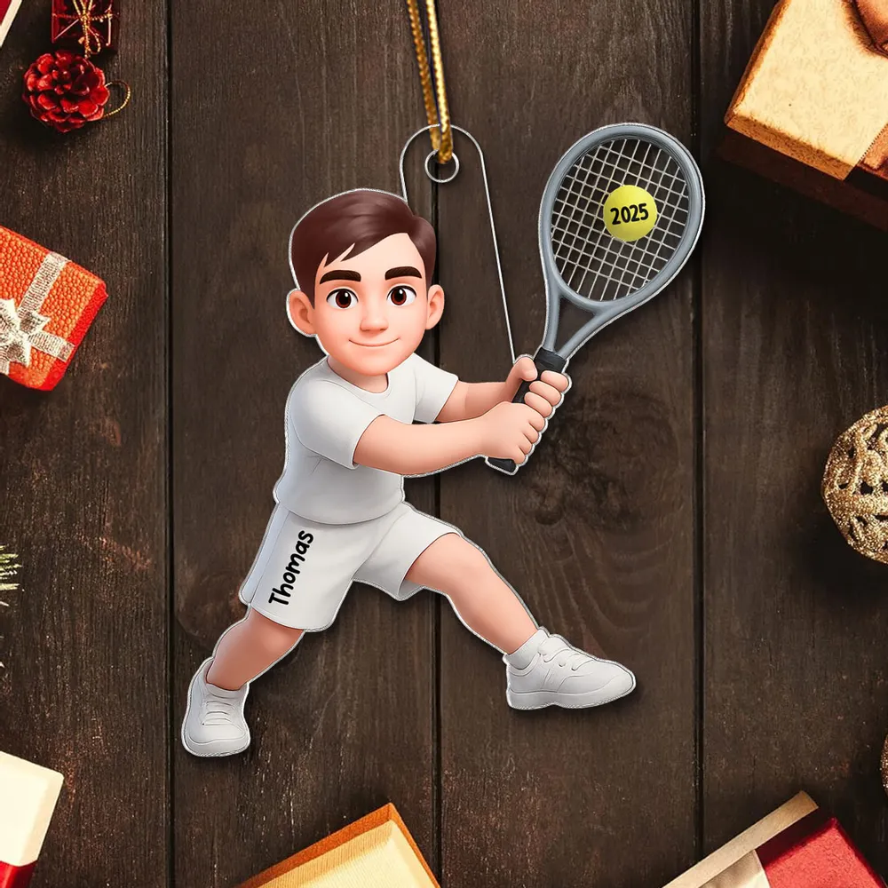 Personalized Tennis Player Acrylic Ornament for Christmas Tree Decor, Cute Cartoon Style Unique Gift for Tennis Lovers - Image 2
