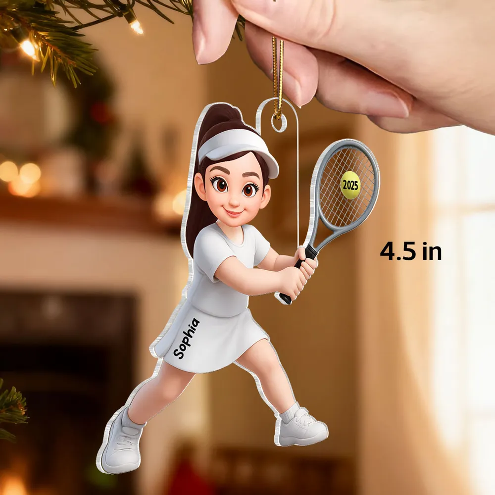 Personalized Tennis Player Acrylic Ornament for Christmas Tree Decor, Cute Cartoon Style Unique Gift for Tennis Lovers - Image 3