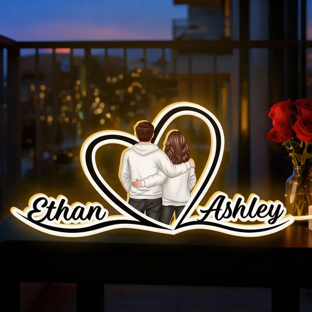 Personalized Couple Acrylic Light Box with Heart Outline, Warm Glow Bedroom Decor, Unique Gift for Him or Her - Image 2