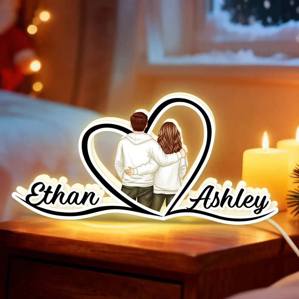 Personalized Couple Acrylic Light Box with Heart Outline, Warm Glow Bedroom Decor, Unique Gift for Him or Her - Image 3