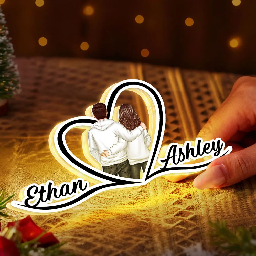 Personalized Couple Acrylic Light Box with Heart Outline, Warm Glow Bedroom Decor, Unique Gift for Him or Her - Image 5