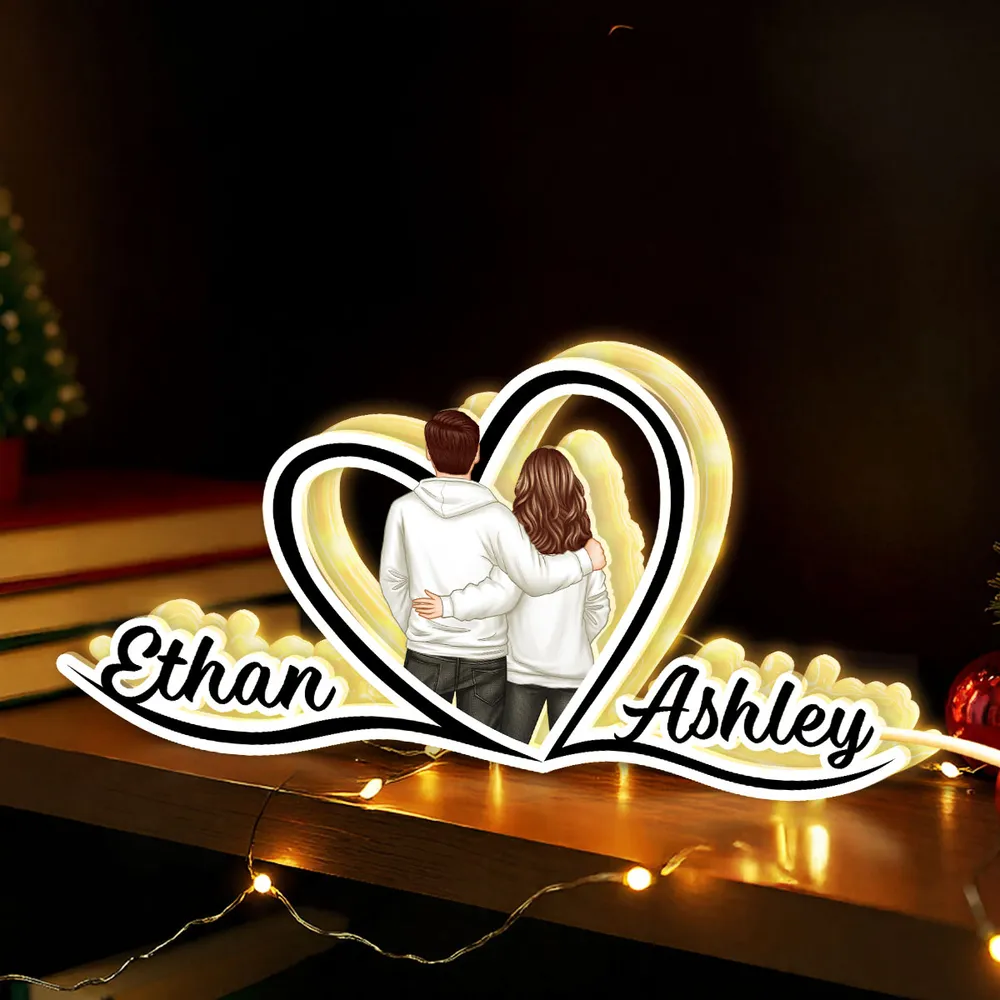 Personalized Couple Acrylic Light Box with Heart Outline, Warm Glow Bedroom Decor, Unique Gift for Him or Her - Image 6