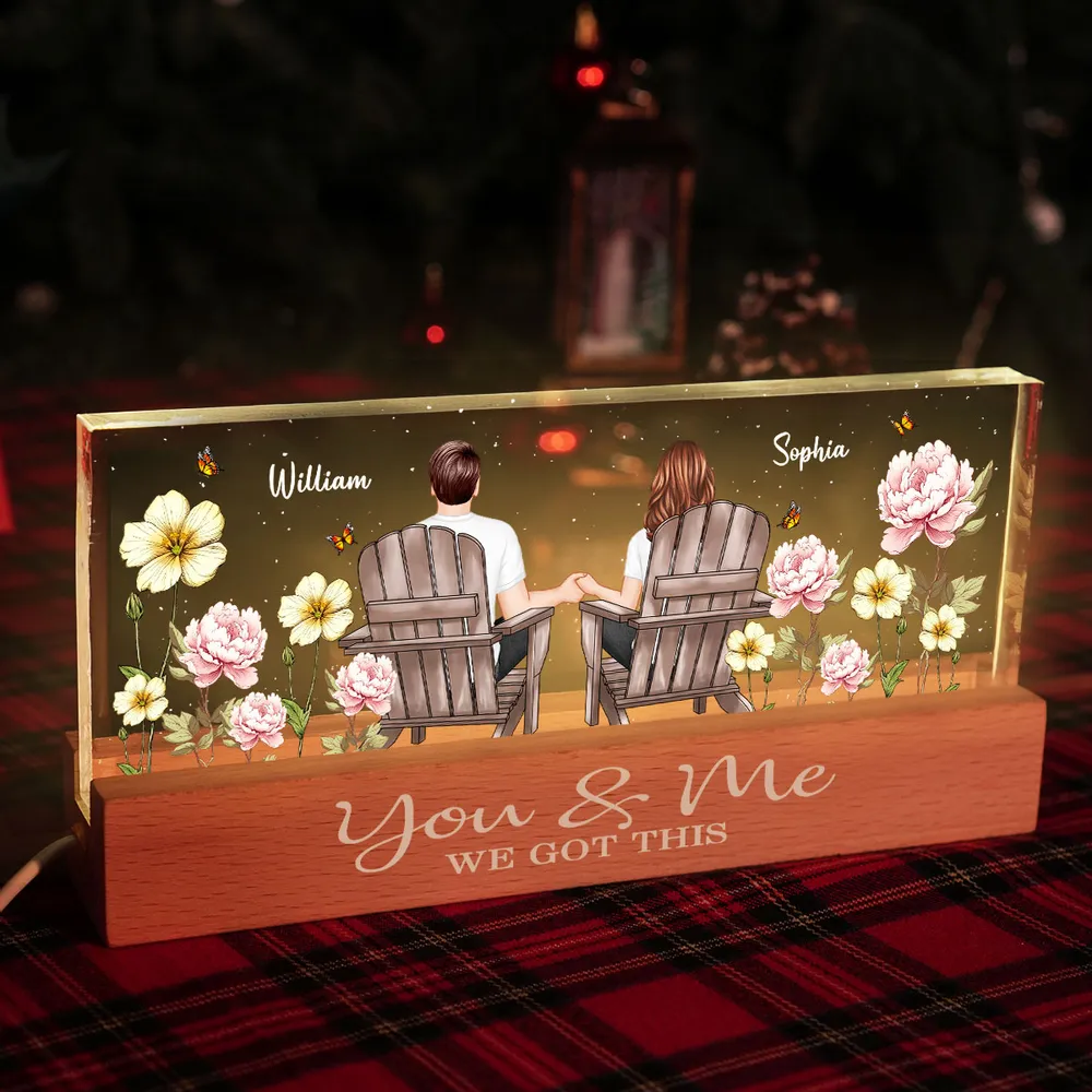 Personalized Block LED Light Plaque with Couple Holding Hands in Adirondack Chairs, Romantic Night Light Gift for Him or Her - Image 6