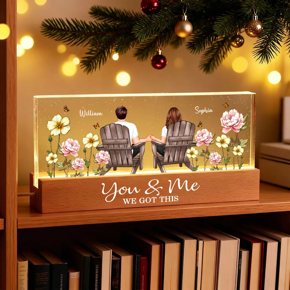 Personalized Block LED Light Plaque with Couple Holding Hands in Adirondack Chairs, Romantic Night Light Gift for Him or Her - Image 9