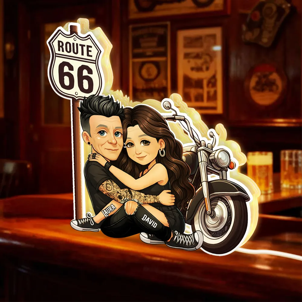 Personalized Route 66 Biker Couple Acrylic Light Box for Bedroom or Shelf Decor, Warm Glow Unique Gift for Him or Her - Image 3