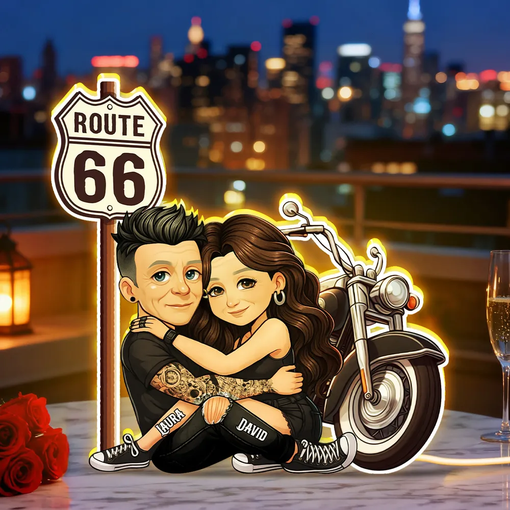 Personalized Route 66 Biker Couple Acrylic Light Box for Bedroom or Shelf Decor, Warm Glow Unique Gift for Him or Her - Image 6