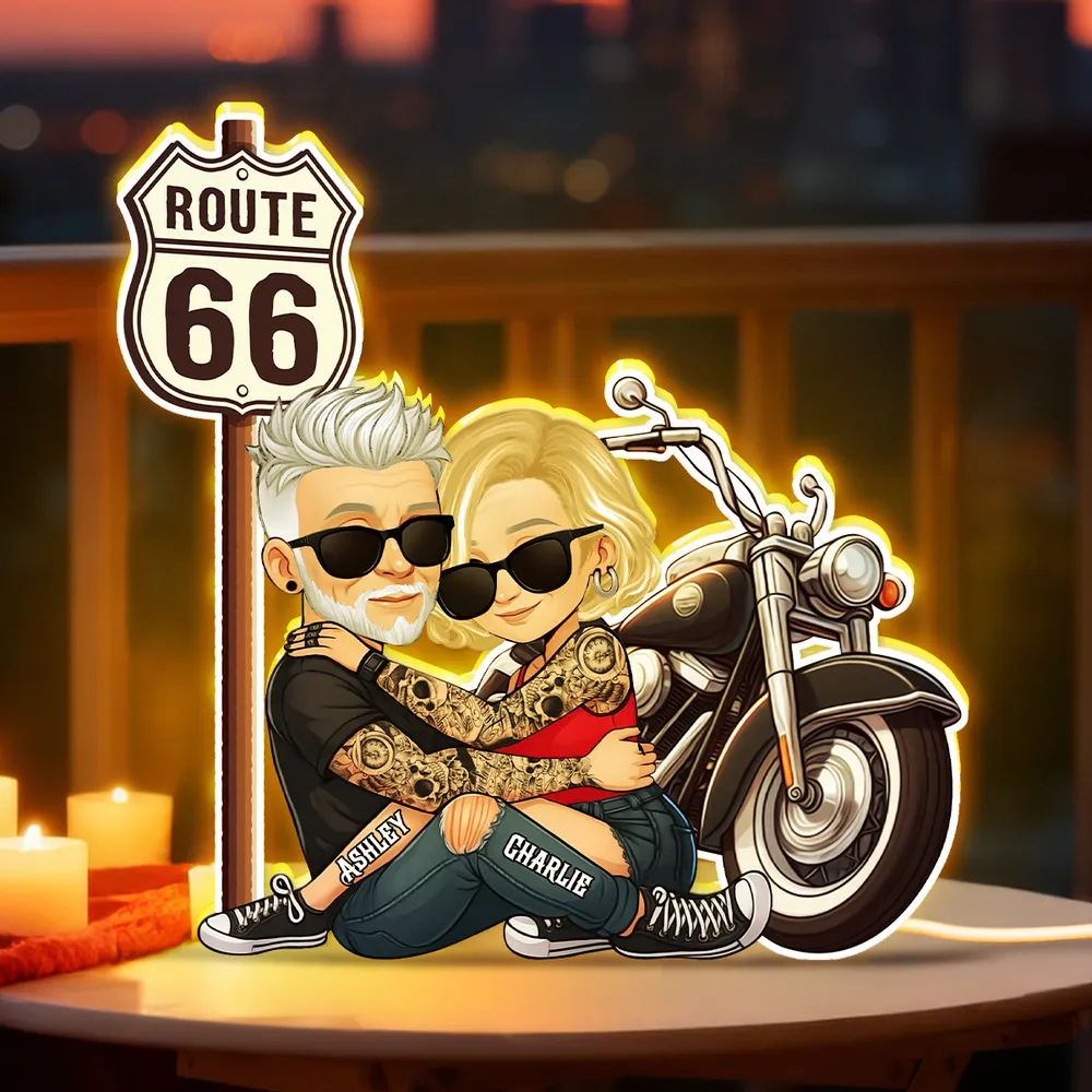 Personalized Route 66 Biker Couple Acrylic Light Box for Bedroom or Shelf Decor, Warm Glow Unique Gift for Him or Her - Image 8