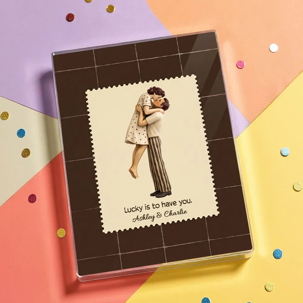 Lucky Is To Have You Rectangle Acrylic Block Plaque, Mid-Century Kiss Couple Desk Decor, Unique Valentine's Day Gift - Image 3