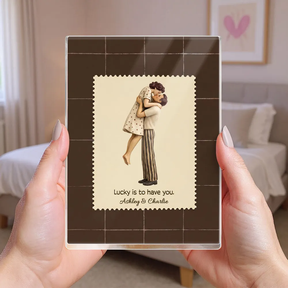 Lucky Is To Have You Rectangle Acrylic Block Plaque, Mid-Century Kiss Couple Desk Decor, Unique Valentine's Day Gift - Image 7