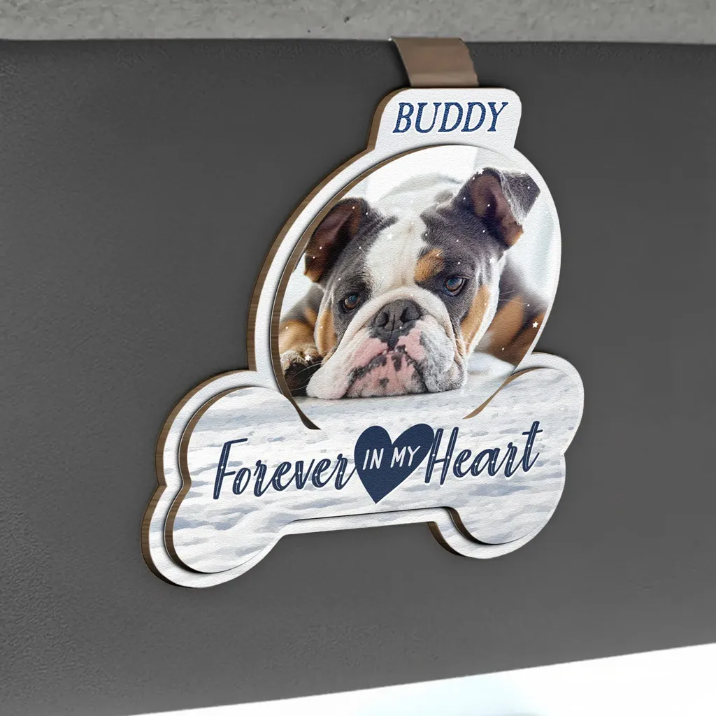 Forever In My Heart 2-Layer Wooden Car Visor Clip with Custom Pet Photo, Sweet Memorial Gift to Keep Them Close - Image 2