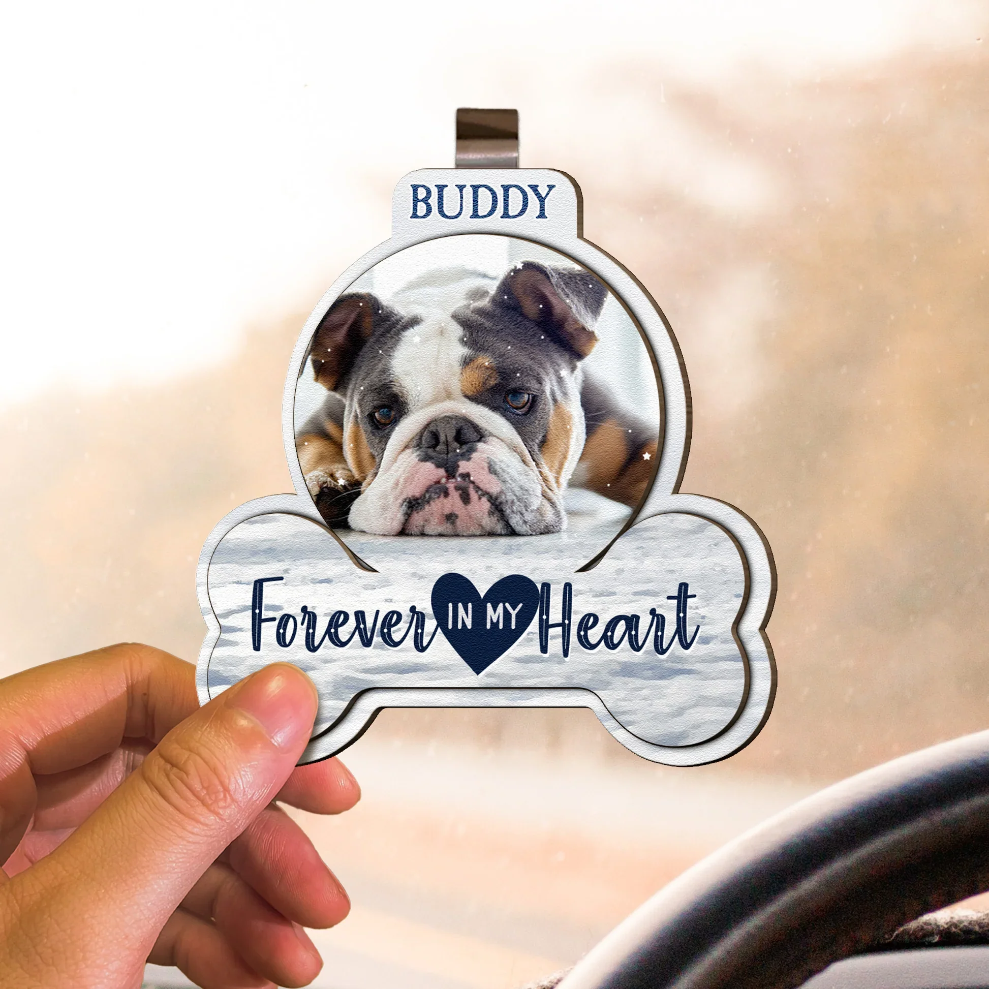 Forever In My Heart 2-Layer Wooden Car Visor Clip with Custom Pet Photo, Sweet Memorial Gift to Keep Them Close - Image 3