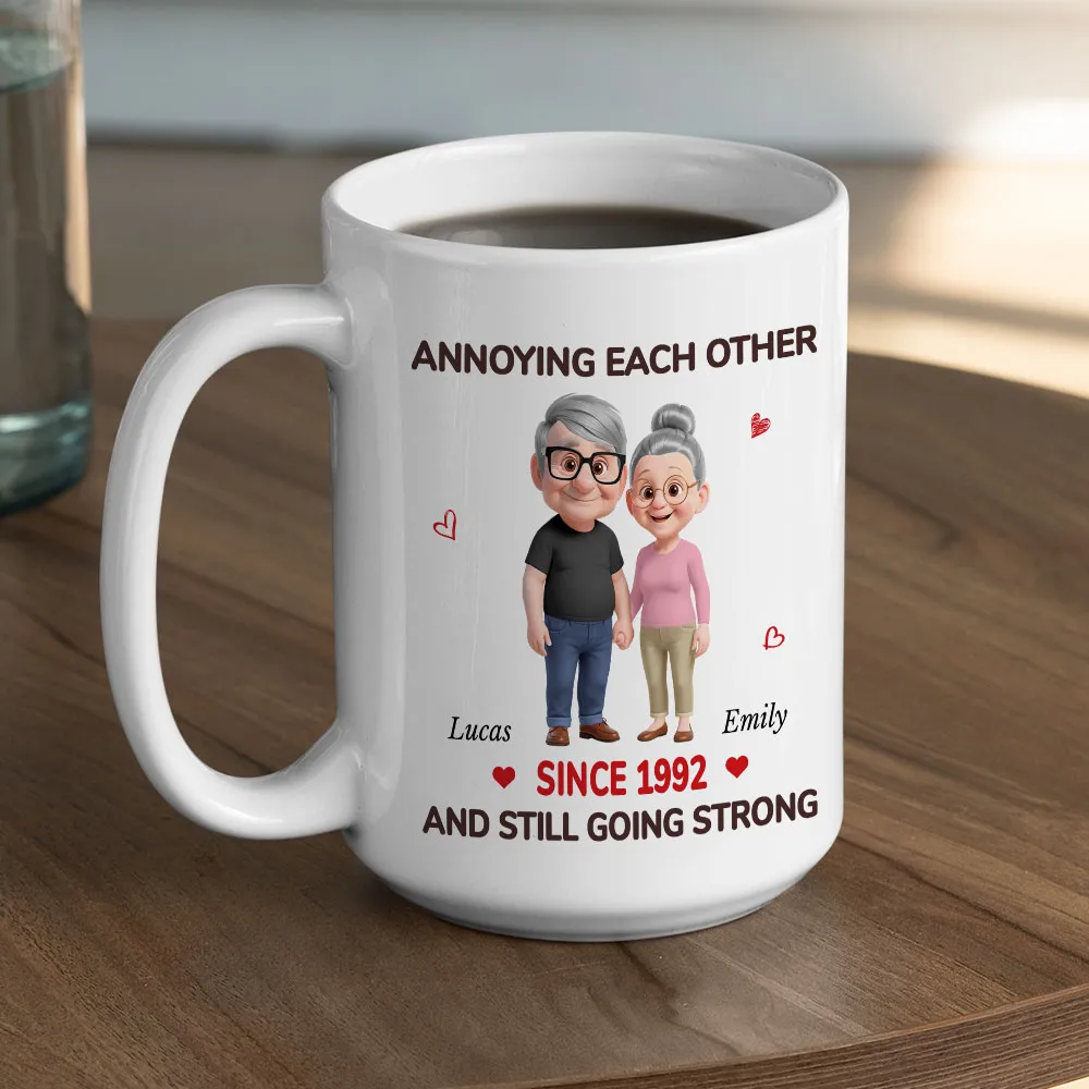 Personalized White Ceramic Mug with Cute Couple Cartoon and Hearts, Funny 'Annoying Each Other' Unique Gift for Couples - Image 6