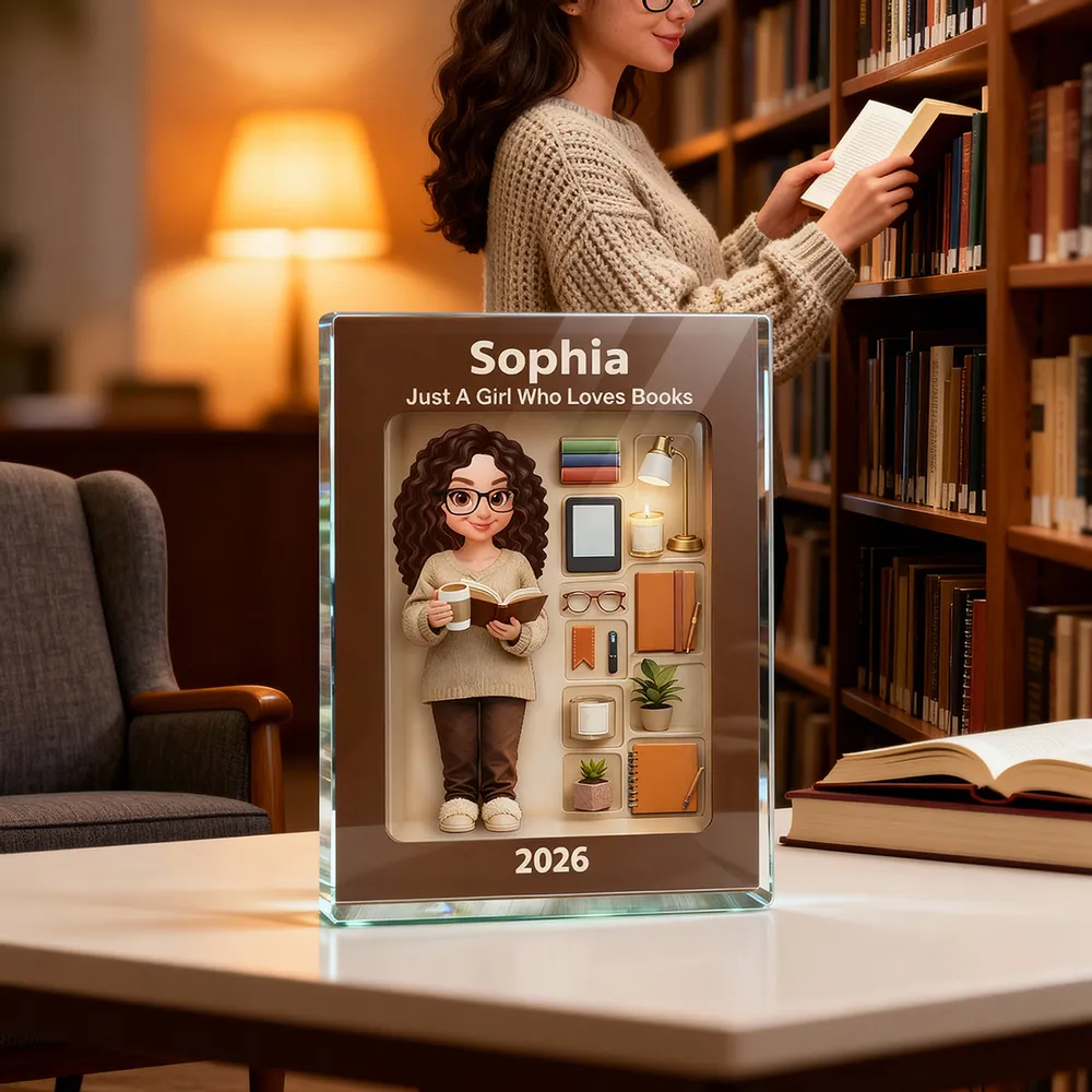 Personalized Rectangle Acrylic Block Plaque Book Lover Character Desk Decor, Cozy Reading Nook Style, Unique Gift for Readers - Image 3