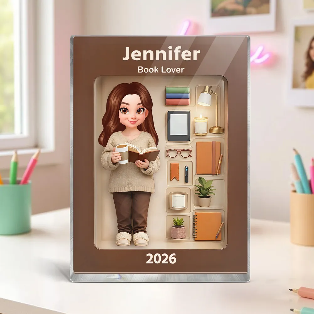 Personalized Rectangle Acrylic Block Plaque Book Lover Character Desk Decor, Cozy Reading Nook Style, Unique Gift for Readers - Image 9