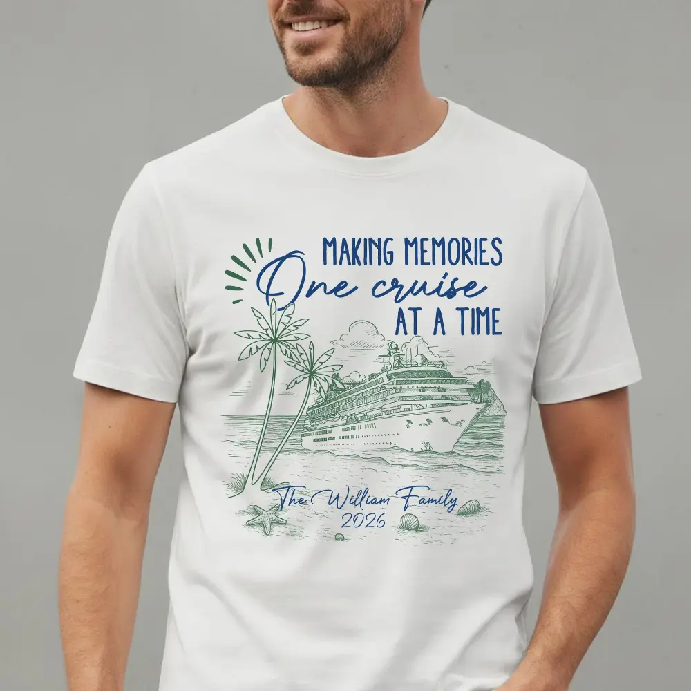 Personalized Cruise Memory Classic Tee with Ocean Liner Sketch for Travel Lovers - Unique Family Vacation Gift - Image 5