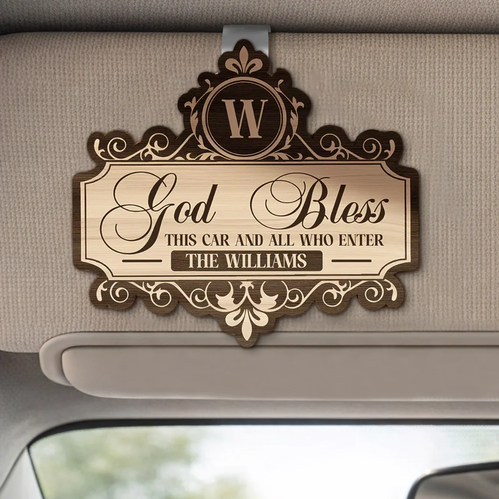 Personalized Wooden Car Visor Clip God Bless This Car Sign, Elegant Script Car Decor, Unique Gift for Family