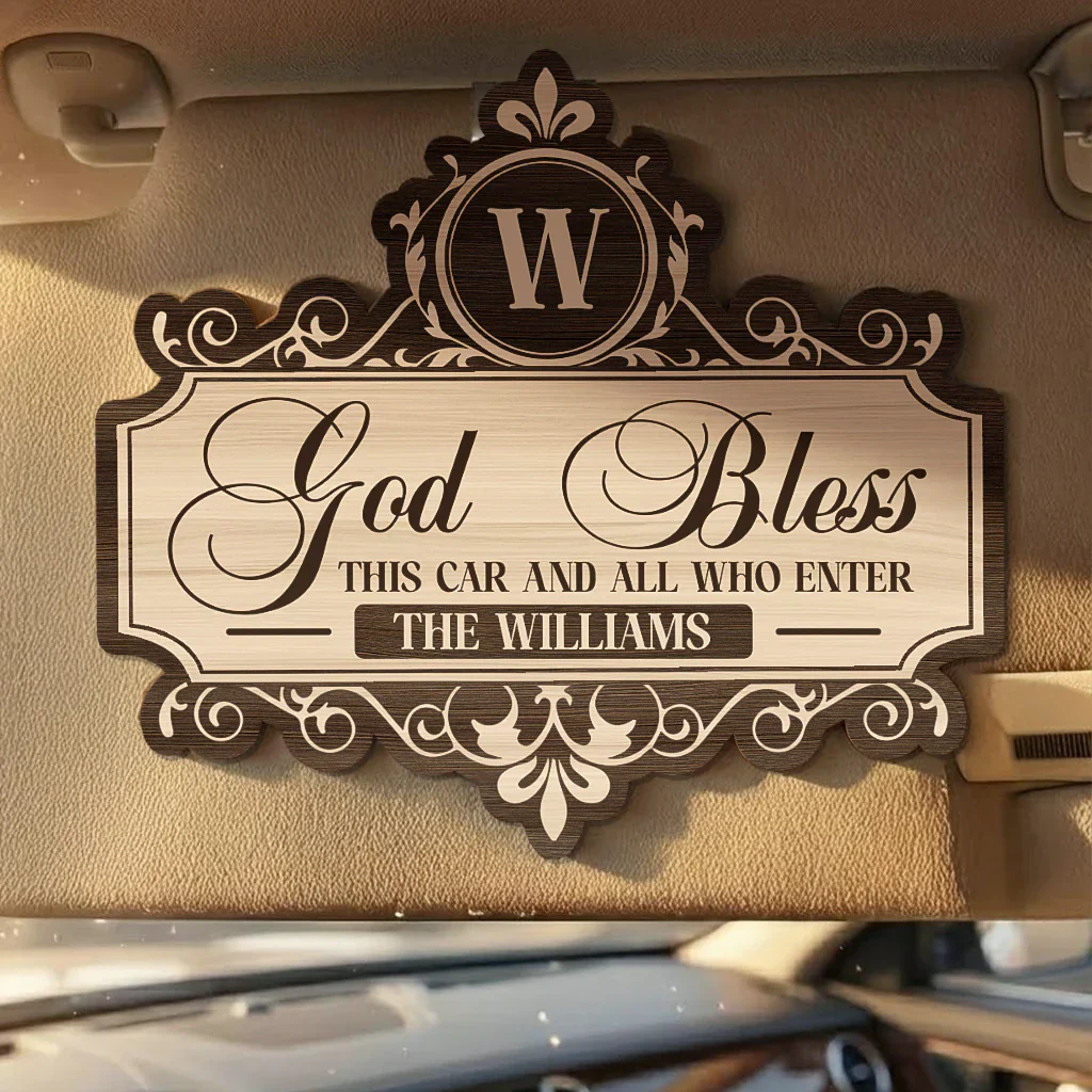 Personalized Wooden Car Visor Clip God Bless This Car Sign, Elegant Script Car Decor, Unique Gift for Family - Image 3