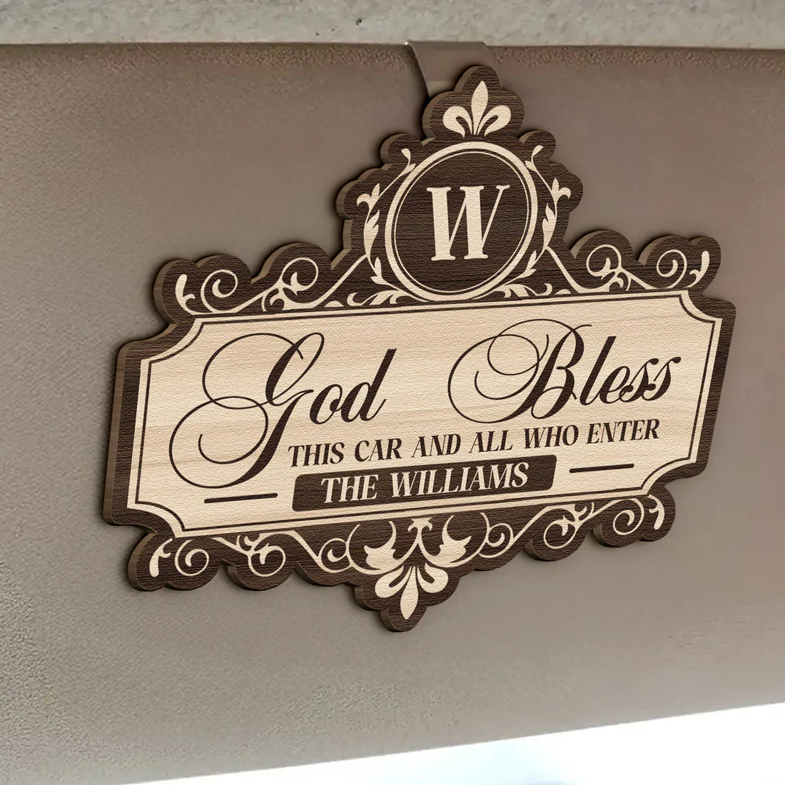 Personalized Wooden Car Visor Clip God Bless This Car Sign, Elegant Script Car Decor, Unique Gift for Family - Image 4