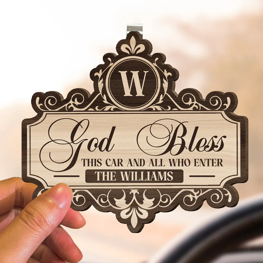 Personalized Wooden Car Visor Clip God Bless This Car Sign, Elegant Script Car Decor, Unique Gift for Family - Image 5