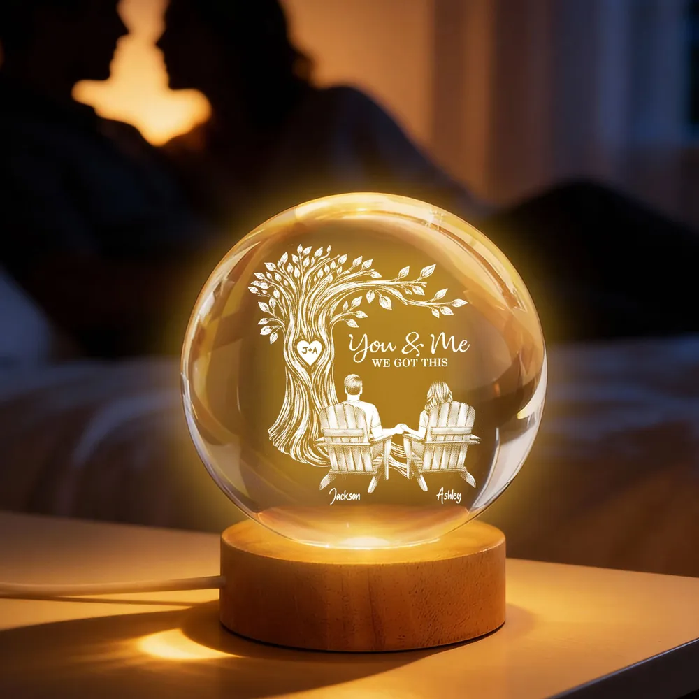 Personalized Globe Lamp with You & Me Couple Under Tree Design - Cozy Romantic Night Glow, Unique Gift for Couples - Image 2