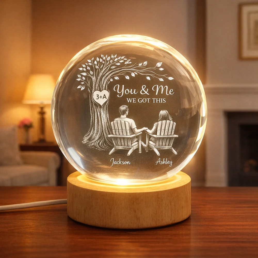 Personalized Globe Lamp with You & Me Couple Under Tree Design - Cozy Romantic Night Glow, Unique Gift for Couples - Image 4
