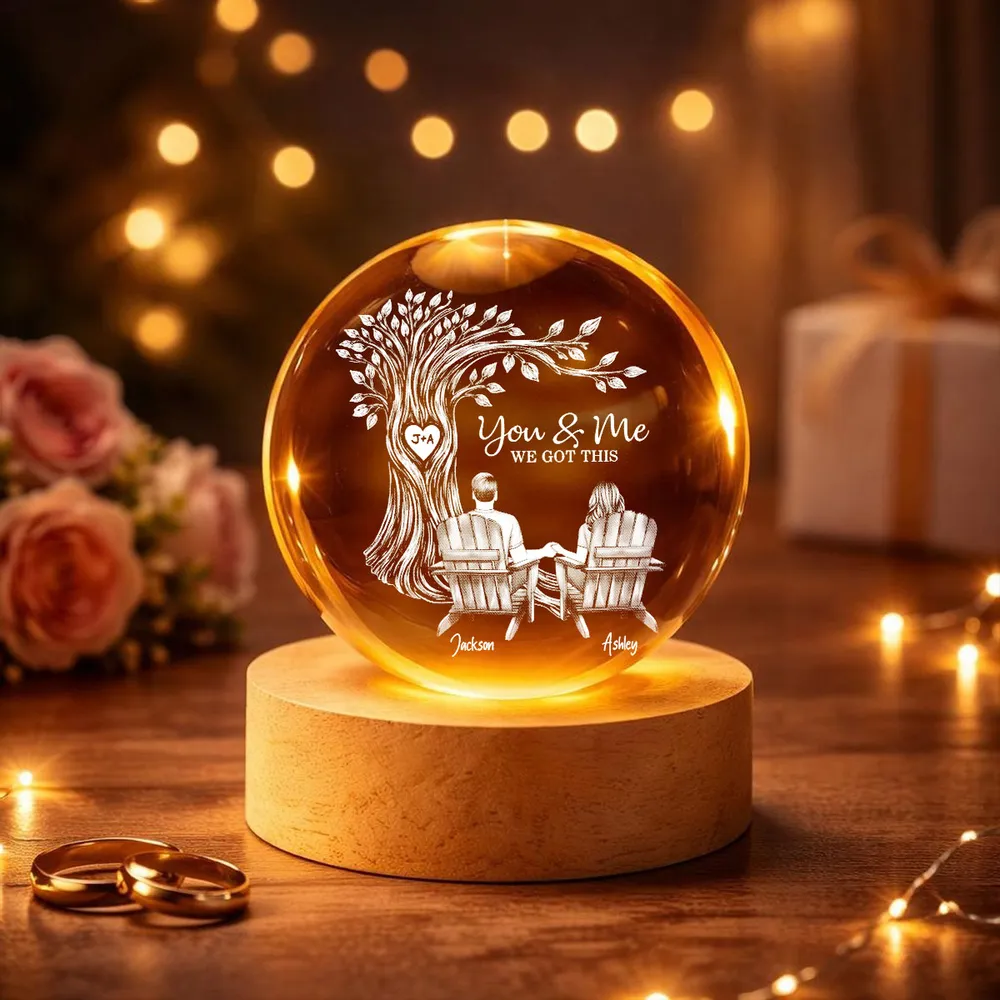 Personalized Globe Lamp with You & Me Couple Under Tree Design - Cozy Romantic Night Glow, Unique Gift for Couples - Image 5