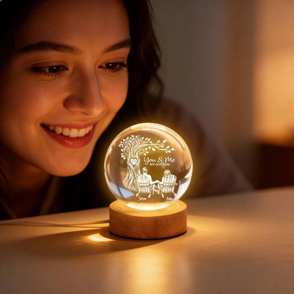 Personalized Globe Lamp with You & Me Couple Under Tree Design - Cozy Romantic Night Glow, Unique Gift for Couples - Image 9