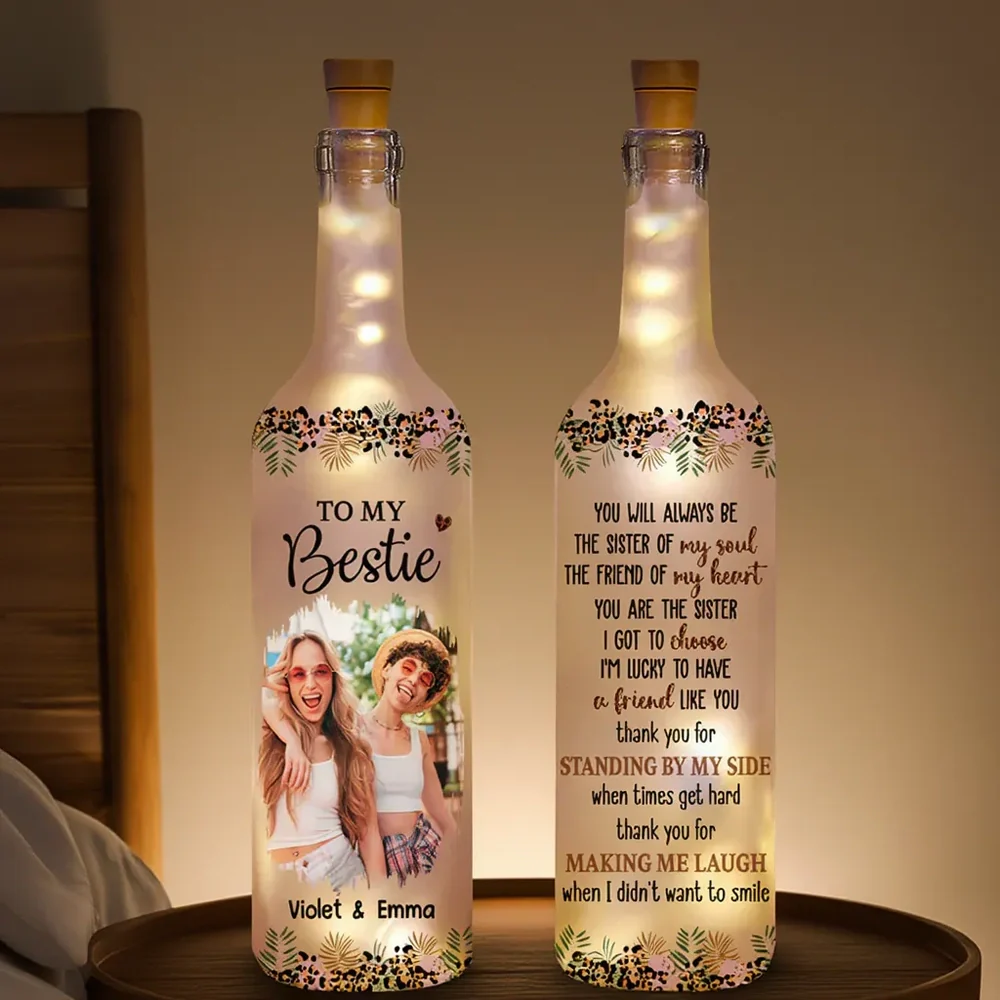 Personalized Bestie Photo Bottle Lamp With Warm Glow Cozy Bedroom Decor Unique Gift For Your Best Friend