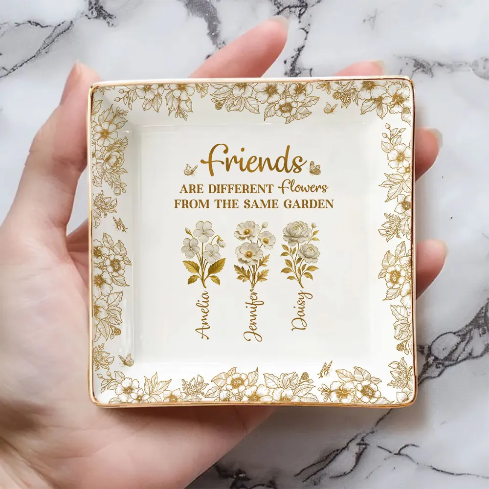 Personalized Sisters Jewelry Dish, Same Garden Floral Quote Vanity Decor, Unique Gift for Sister - Image 2