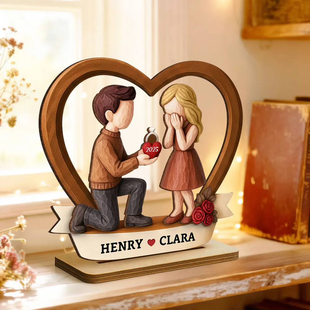 Romantic Personalized 2-Layer Wooden Plaque Kneeling Proposal Moment Sweet Gift for Boyfriend or Girlfriend Heartfelt Decor - Image 2