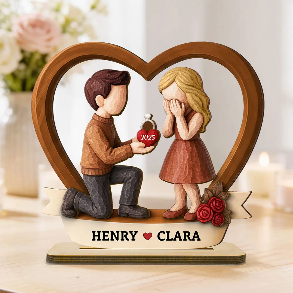 Romantic Personalized 2-Layer Wooden Plaque Kneeling Proposal Moment Sweet Gift for Boyfriend or Girlfriend Heartfelt Decor - Image 3
