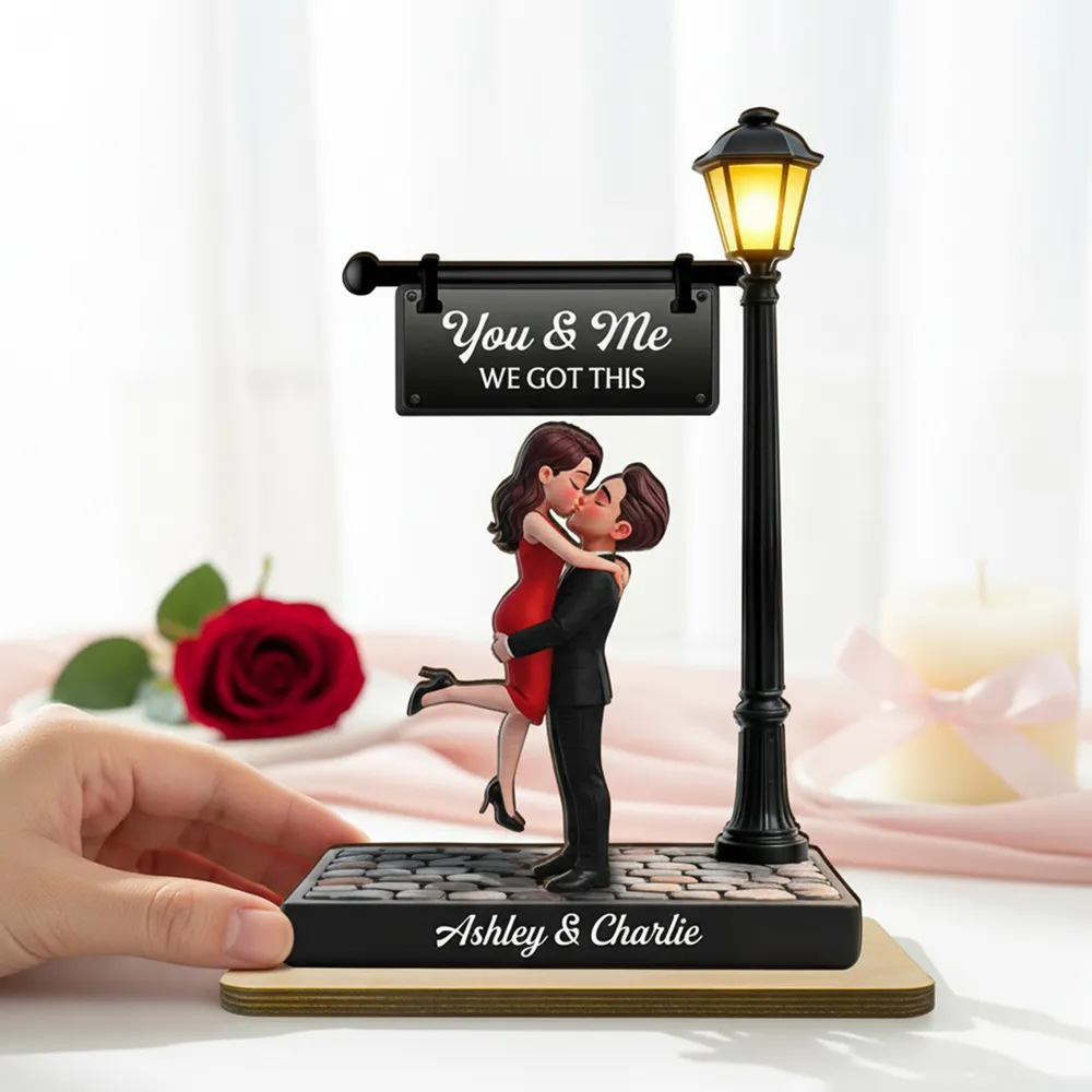 Personalized 2-Layer Wooden Plaque Couple Kissing Under Street Lamp You & Me We Got This Unique Gift For Him Or Her - Image 3
