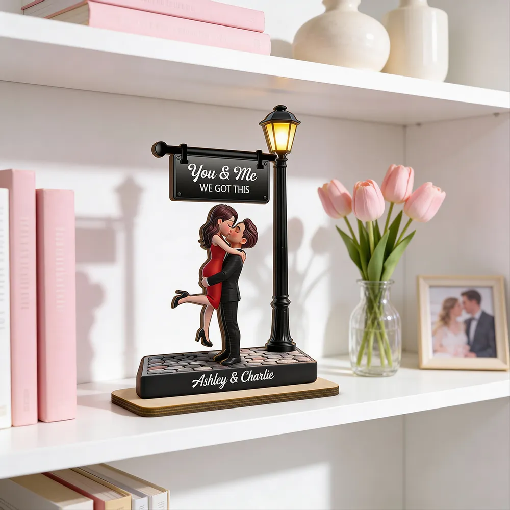 Personalized 2-Layer Wooden Plaque Couple Kissing Under Street Lamp You & Me We Got This Unique Gift For Him Or Her - Image 8