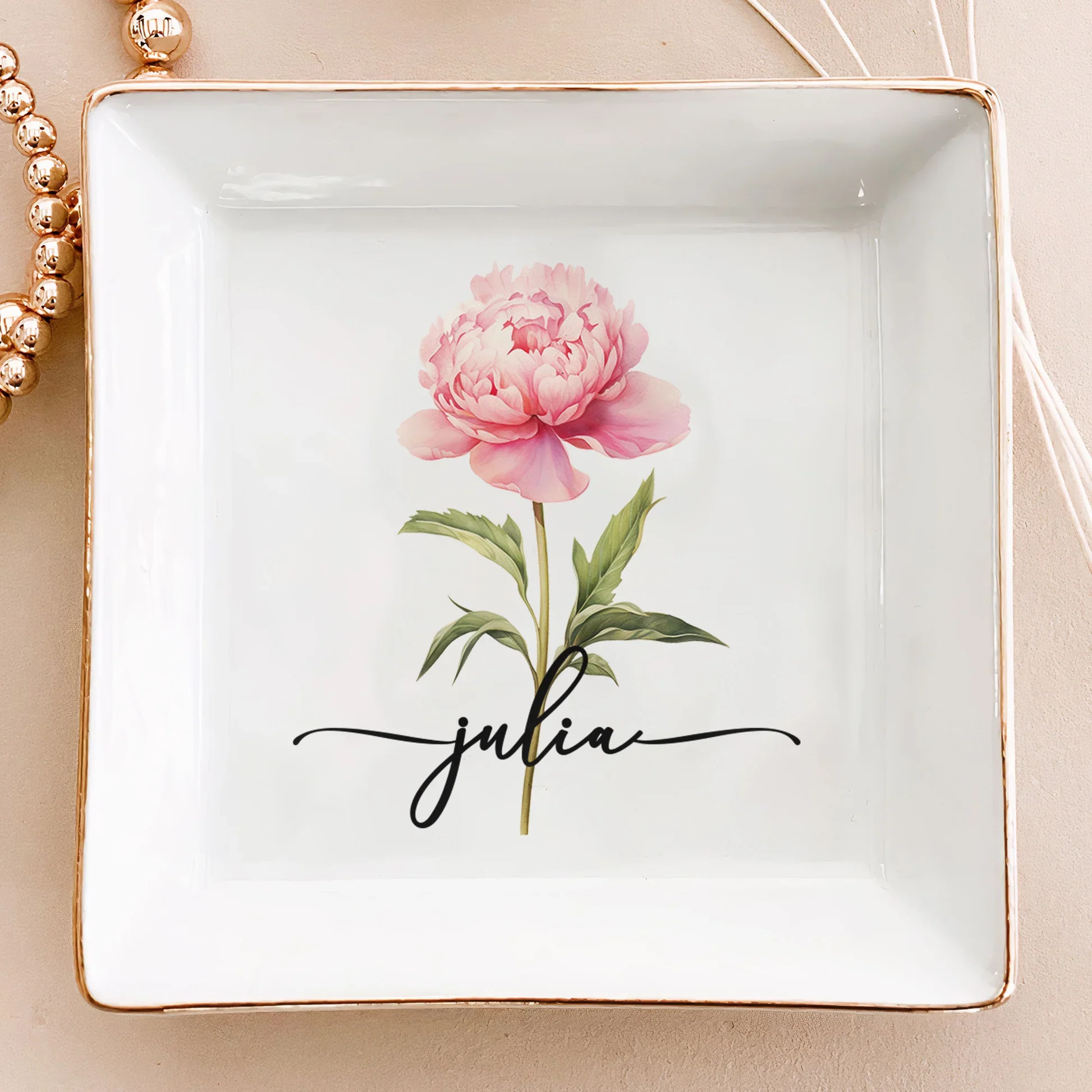 Personalized Birth Flower Jewelry Dish, Vanity Decor Keepsake Tray, Unique Gift For Her - Image 6