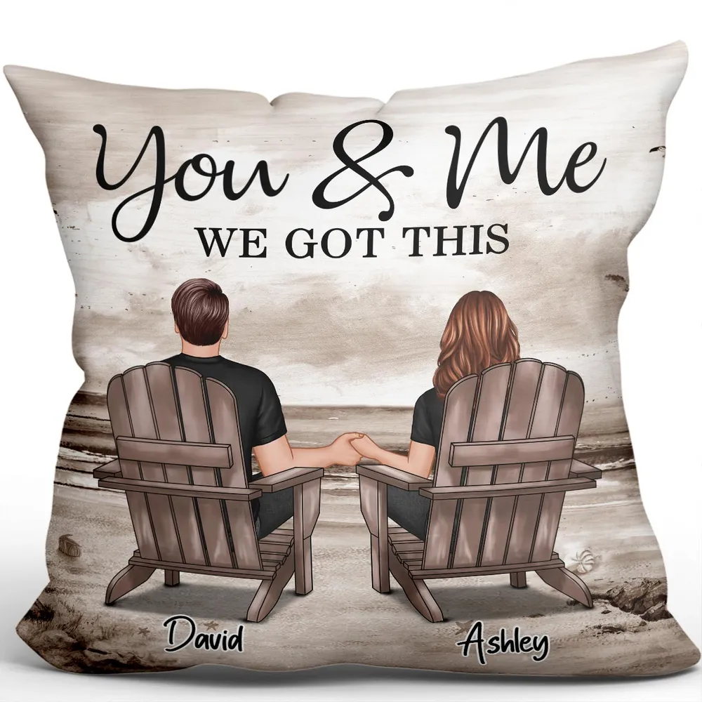 Retro Vintage Back View Couple Sitting Beach Landscape Personalized Pillow - Image 2