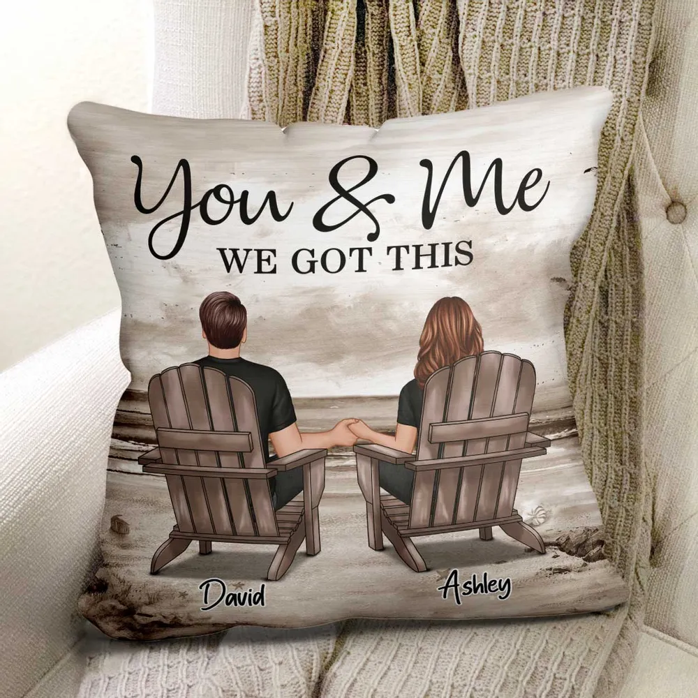Retro Vintage Back View Couple Sitting Beach Landscape Personalized Pillow - Image 3