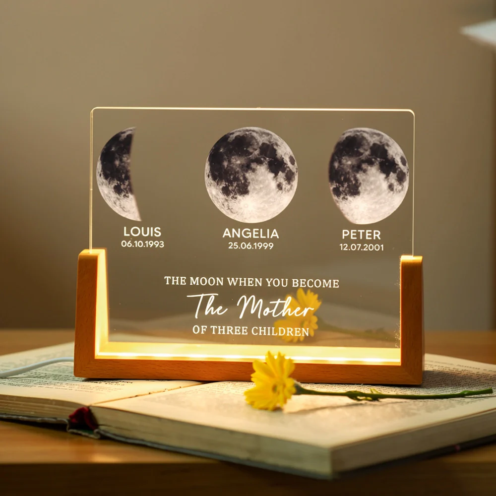 Custom Moon Night LED Light Frame for Mom, Cozy Living Room Accent with Sweet Message, Thoughtful Gift