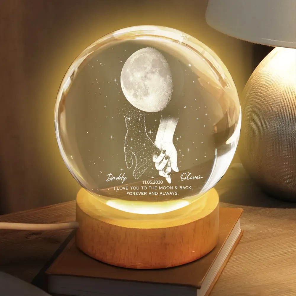 Personalized Globe Lamp with holding hands under the moon, unique memorial gift to keep them close - Image 11