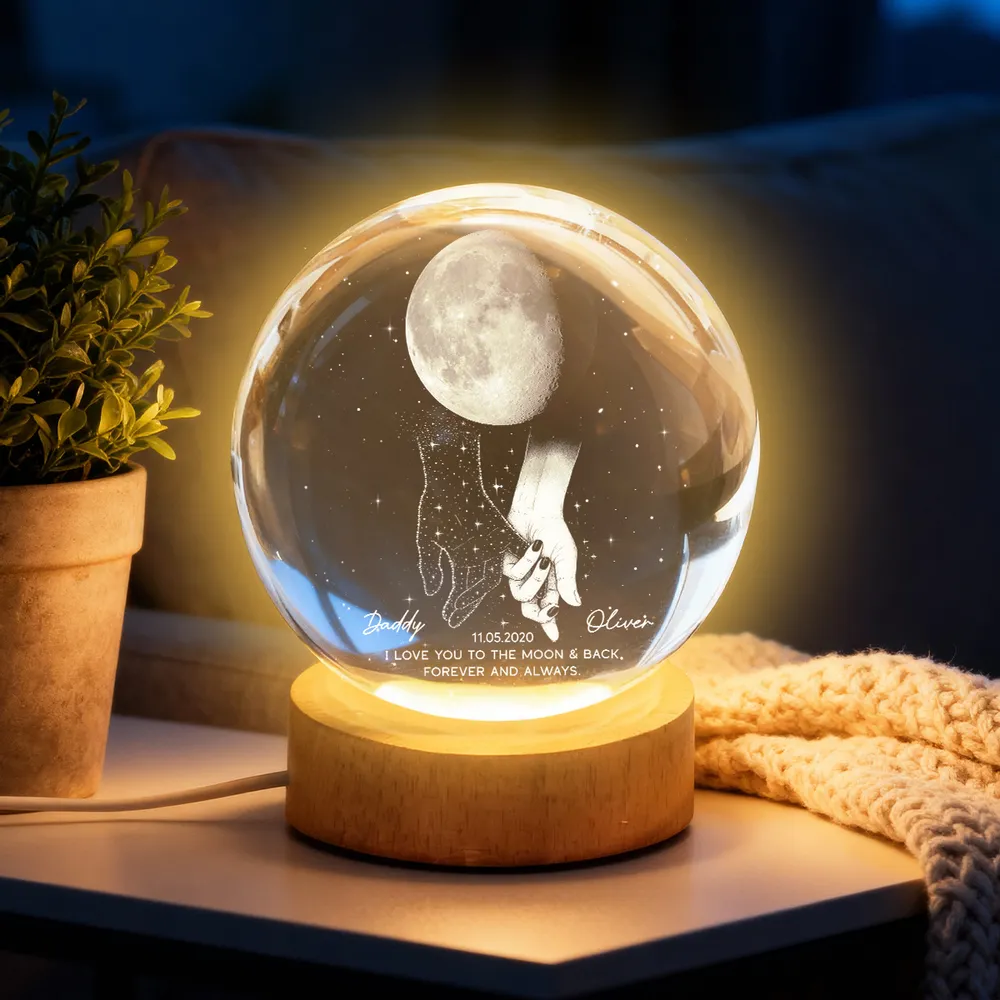 Personalized Globe Lamp with holding hands under the moon, unique memorial gift to keep them close - Image 2