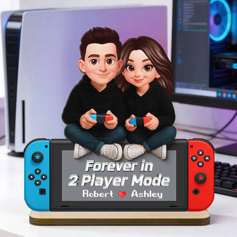 2-Layer Wooden Plaque Personalized Gaming Couple Sitting with Controllers - Forever in 2 Player Mode Romantic Gift for Gamers - Image 13