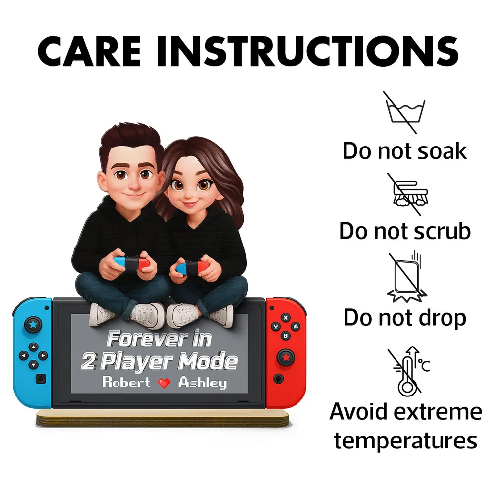 2-Layer Wooden Plaque Personalized Gaming Couple Sitting with Controllers - Forever in 2 Player Mode Romantic Gift for Gamers - Image 5