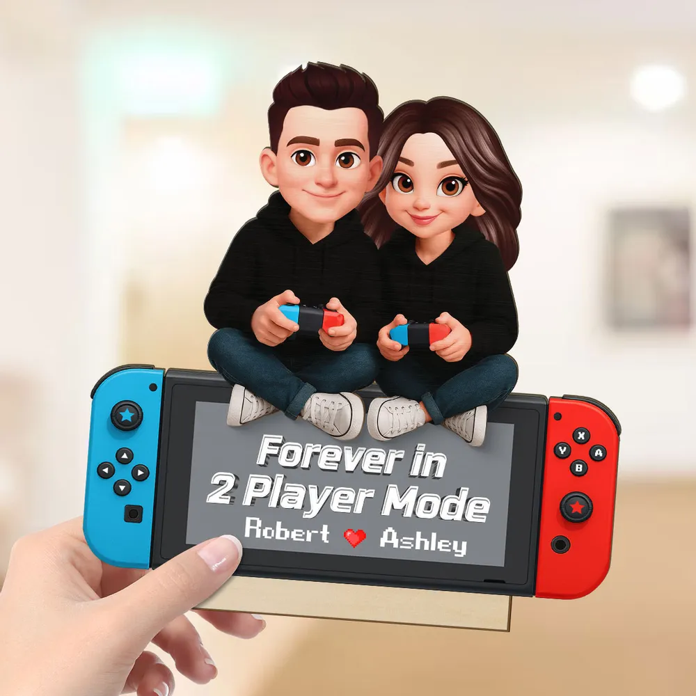 2-Layer Wooden Plaque Personalized Gaming Couple Sitting with Controllers - Forever in 2 Player Mode Romantic Gift for Gamers - Image 6